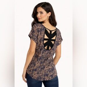 Pure Sugar Open Back Strappy Top Printed Short Sleeve Blouse